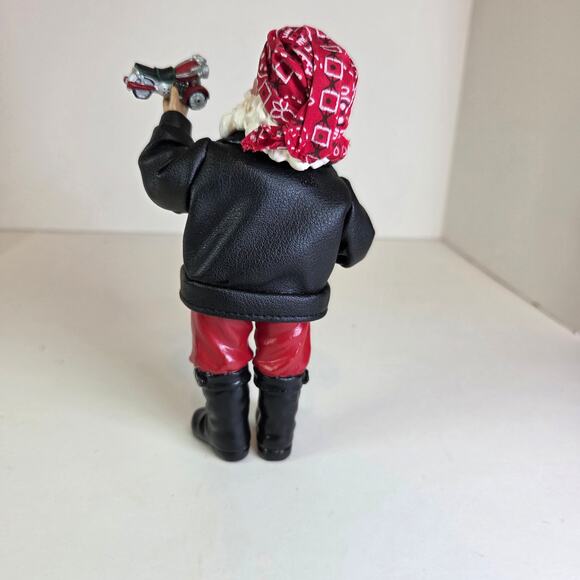 Biker Santa Claus Figurine with Motorcycle – Christmas Decor, 6" Tall - Picture 5 of 14